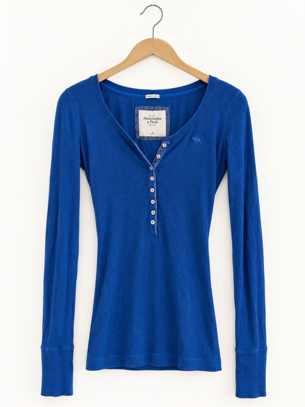 Vintage Abercrombie & Fitch Y2K Blue Ribbed Henley Top M